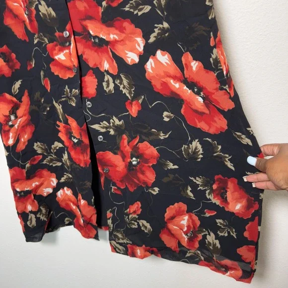 VTG 90s Fairy Grunge Women Skirt Small Black Red Floral Button Whimsigoth Maxi - Picture 5 of 7